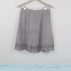 Laser cut taupe suede skirt